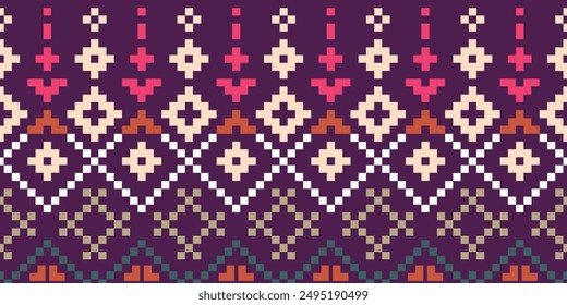 Ethnic cross stitch pattern in traditional style for printing on fabric, dress, mat, rug, curtain, wraps, sarong, clothing, scarf , shawl, pants, background