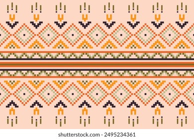 Ethnic cross stitch pattern in traditional style for printing on fabric, dress, mat, rug, curtain, wraps, sarong, clothing, scarf, shawl, pants, background