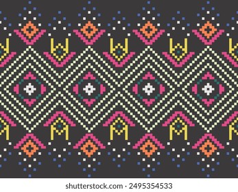 Ethnic cross stitch pattern in traditional style for printing on fabric, dress, mat, rug, curtain, wraps, sarong, clothing, scarf, shawl, pants, background