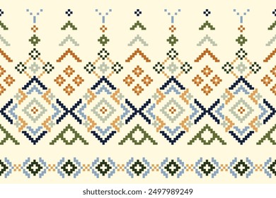 Ethnic cross stitch pattern in traditional style for printing on fabric, dress, mat, rug, curtain, wraps, sarong, clothing, scarf, shawl, pants, background