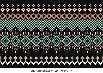 Ethnic cross stitch pattern in traditional style for printing on fabric, dress, mat, rug, curtain, wraps, sarong, clothing, scarf, shawl, pants, background