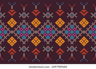 Ethnic cross stitch pattern in traditional style for printing on fabric, dress, mat, rug, curtain, wraps, sarong, clothing, scarf, shawl, pants, background