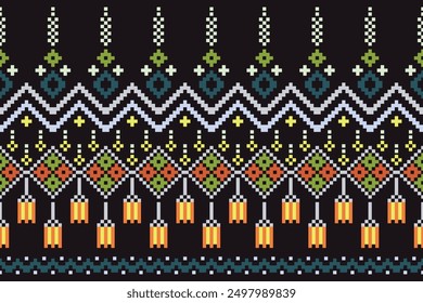 Ethnic cross stitch pattern in traditional style for printing on fabric, dress, mat, rug, curtain, wraps, sarong, clothing, scarf, shawl, pants, background