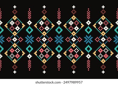 Ethnic cross stitch pattern in traditional style for printing on fabric, dress, mat, rug, curtain, wraps, sarong, clothing, scarf, shawl, pants, background