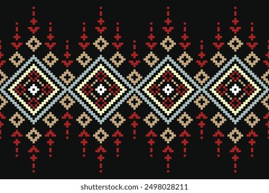 Ethnic cross stitch pattern in traditional style for printing on fabric, dress, mat, rug, curtain, wraps, sarong, clothing, scarf, shawl, pants, background