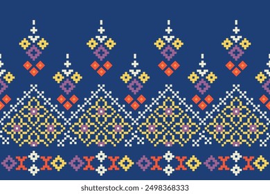 Ethnic cross stitch pattern in traditional style for printing on fabric, dress, mat, rug, curtain, wraps, sarong, clothing, scarf, shawl, pants, background