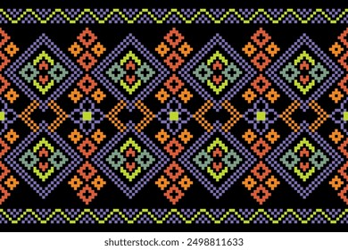 Ethnic cross stitch pattern in traditional style for printing on fabric, dress, mat, rug, curtain, wraps, sarong, clothing, scarf, shawl, pants, background