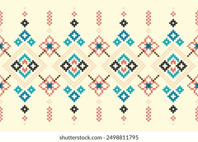 Ethnic cross stitch pattern in traditional style for printing on fabric, dress, mat, rug, curtain, wraps, sarong, clothing, scarf, shawl, pants, background