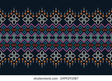 Ethnic cross stitch pattern in traditional style for printing on fabric, dress, mat, rug, curtain, wraps, sarong, clothing, scarf, shawl, pants, background