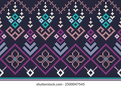 Ethnic cross stitch pattern in traditional style for printing on fabric, dress, mat, rug, curtain, wraps, sarong, clothing, scarf, shawl, pants, background