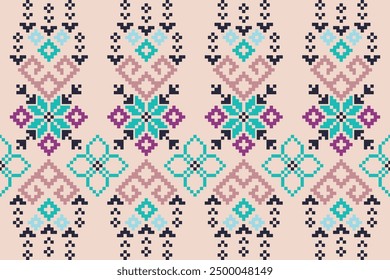 Ethnic cross stitch pattern in traditional style for printing on fabric, dress, mat, rug, curtain, wraps, sarong, clothing, scarf, shawl, pants, background