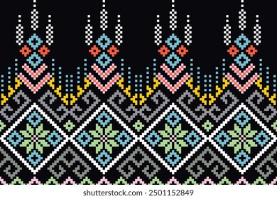 Ethnic cross stitch pattern in traditional style for printing on fabric, dress, mat, rug, curtain, wraps, sarong, clothing, scarf, shawl, pants, background