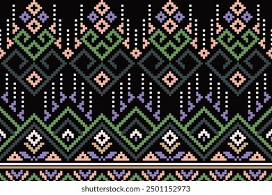 Ethnic cross stitch pattern in traditional style for printing on fabric, dress, mat, rug, curtain, wraps, sarong, clothing, scarf, shawl, pants, background