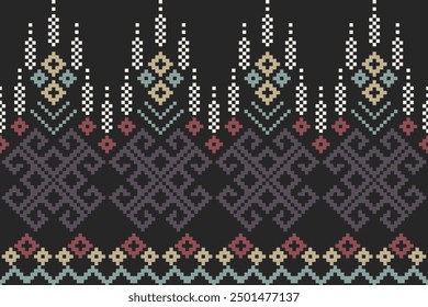 Ethnic cross stitch pattern in traditional style for printing on fabric, dress, mat, rug, curtain, wraps, sarong, clothing