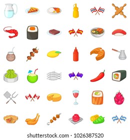 Ethnic cuisine icons set. Cartoon set of 36 ethnic cuisine vector icons for web isolated on white background