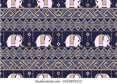 Ethnic Cute Thai Elefant nahtlose Muster.  Vector Pixel Art Design für Stoff, Teppich, Verpackung, Kleidung, Tapete und Hintergrund