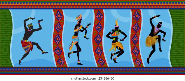Ethnic dance african men and women