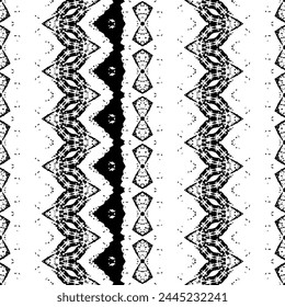Ethnic Dark Doodle Batik. Simple Tribal Boho Vector. Black Color Indian Pattern. Abstract Native Dark Pattern. Doodle Line Art Batik. Black Colour Ink Scribble Pattern. Abstract Ink Native Vector