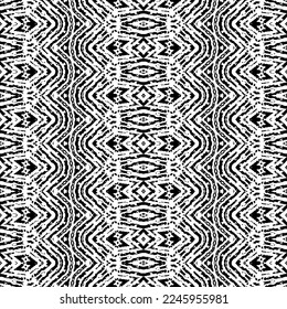 Ethnic Dark Doodle Vector. Ethnic Ikat Ink Batik. Black Color Native Wavy Batik. Simple Bohemian Pattern. Black Colour Art Scribble Pattern. Seamless Design Ink Pattern. Seamless Art Tribal Repeat