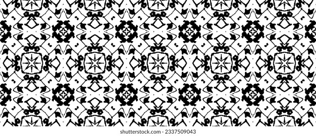 Ethnic Dark Doodle Vector. Simple Tribal Ink Batik. Ethnic Hand Print. Black Colour Ink Scribble Texture. Doodle Aztec Ink Pattern. Black Color Zig Zag Pattern. Seamless Dark Doodle Vector