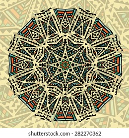 Ethnic decorative circular ornament. Abstract geometric ethnic pattern. Geometric ethnic round ornament. Illustration for greeting cards, invitations, and other printing projects.