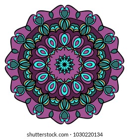 Ethnic decorative element circle Mandala. Vector illustration. Hand drawn backdrop. Boho style.