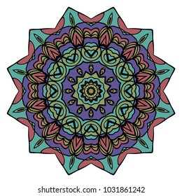 Ethnic decorative element circle Mandala. Vector illustration. Hand drawn backdrop. Boho style.