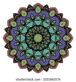 Ethnic decorative element circle Mandala. Vector illustration. Hand drawn backdrop. Boho style.