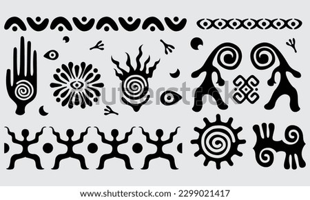 Ethnic decorative element fabric textile pattern illustration vector mayan symbol primitive art printable [[stock_photo]] © 