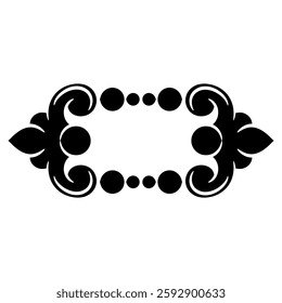 Ethnic decorative element or frame. Old Russian medieval folk style. Black and white silhouette.