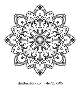 Ethnic decorative element hand drawn vector mandala black and white, for coloring page. Orienta motifs.