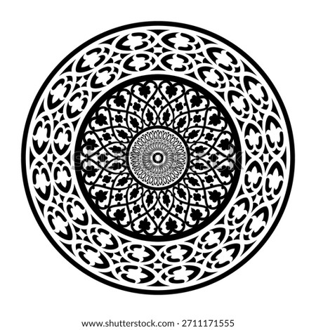 Ethnic decorative element. Islam, Arabic, Indian, ottoman motifs. Circle european border. Typical egyptian, assyrian and greek motives. For textiles, engraving, forging, embroidery, plate, medallion