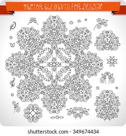 Ethnic decorative elements. Hand drawn. Islam, Arabic, Indian, ottoman motifs. Set. 