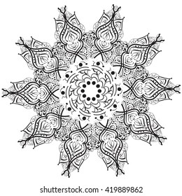 Ethnic decorative elements. Hand drawn background. Mandala for coloring book