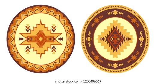 Ethnic decorative elements. Round ornament pattern. Southwest American rug, Navajo print.