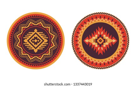 Ethnic Decorative Elements. Round Ornament Pattern. Southwest American Rug, Navajo Print.