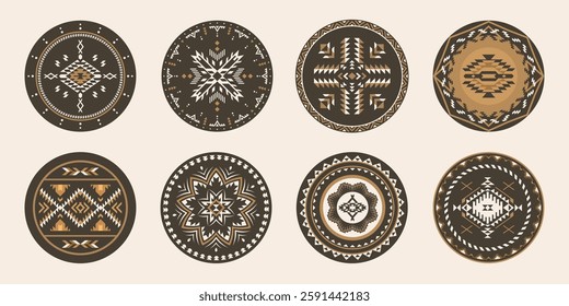 Ethnic decorative elements. Round ornament pattern. Southwest American rug, Navajo print. Mandala.