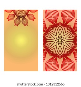 Ethnic Decorative Flyers With Floral Mandala. Templates Vector Illustration.Luxury sunrise gold color.
