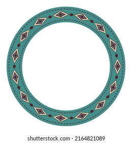 Ethnic decorative frame. Round border with Mexican textile pattern. Circle frame.