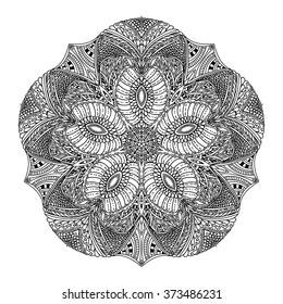 Ethnic decorative hand drawn elements isolated on white background. Islam, Arabic, Indian, Ottoman motifs. Floral mandala. Vector illustration