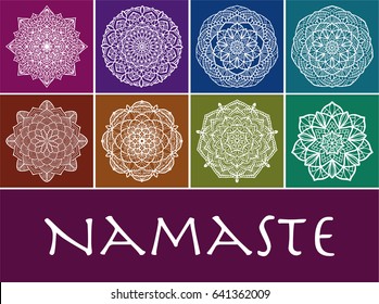 Ethnic decorative mandala set vector design, yoga symbol elements, round symmetrical hand drawn template, sacred geometry art pattern