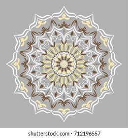 Ethnic decorative round element, Lace Patterns on gray background vector illustration.