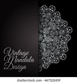 Ethnic decorative round silver textured mandala. Glitter hand drawn lace pattern. Elegant floral motif for save the date card, greeting card, wedding invitation. Vector illustration.