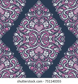 Ethnic decorative seamless pattern. Ornament, paisley elements. Floral, lace pattern. Traditional, Arabic, Turkish, Indian motifs. Great for fabric and textile, wallpaper or any desired idea.