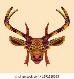 ethnic deer face from abstract pattern 