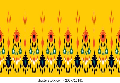 ethnic design abstract background. Seamless yellow pattern in tribal, folk embroidery, Ikat art design. Aztec geometric art ornament print.Design for carpet, wallpaper, clothing, wrapping, fabric.