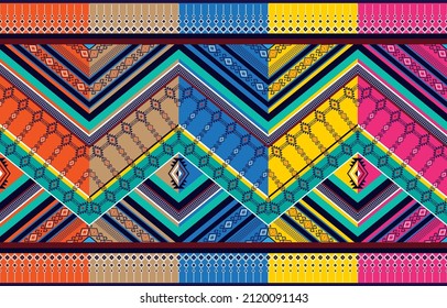ethnic design abstract background. Seamless pattern in tribal,
folk embroidery, Ikat art design. Aztec geometric art ornament print.
Design for carpet, wallpaper, clothing, wrapping, fabric