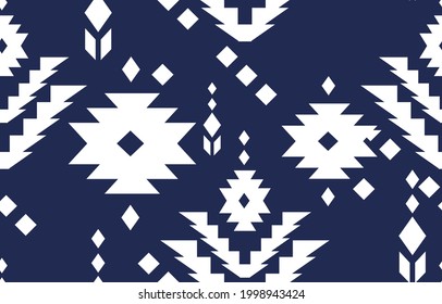 Ethnic Design abstract 
chevron background. Seamless pattern in tribal, folk embroidery, Blue white color. Aztec geometric art ornament print.Design for carpet, wallpaper, clothing, wrapping, fabric