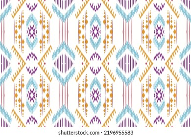 Fondo de diseño étnico ikat vector patrón boho con geométrico en colores brillantes. Diseño de alfombras, papel pintado, ropa, envoltura, batik, tela, ilustración vectorial estilo bordado en etnia 