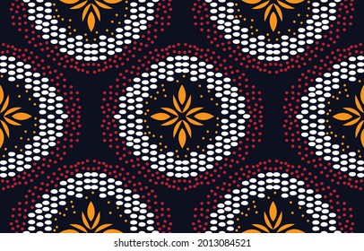 Ethnic design background. Seamless pattern in tribal, floral circle art design. Art Aztec is geometric for an ornament fabric print. Design for carpet, wallpaper, clothing, wrapping, fabric, cover